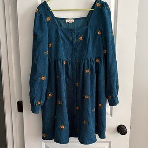 Listicle Dress with Floral Embroidery - Teal